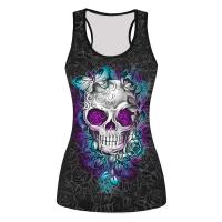 ราคา LZD หัวกะโหลกกุหลาบผู้หญิงฤดูร้อน สีดำแขนกุด 3d พิมพ์ลาย T เสื้อยืดลำลองเข้ารูปไซส์ใหญ่เสื้อกล้ามกีฬา (21813701687)