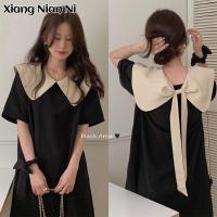 ราคา XIANG NIAN NI ชุดผู้หญิงสไตล์เกาหลี Big Bow Contrast สีตุ๊กตา Collar Dress (15102823963)