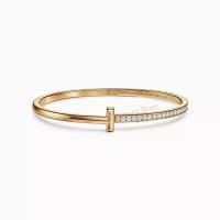ราคา Tiffany Co Tiffany T T1 กำไลข้อมือT1 กำไลบานพับเพชรกว้าง ทองคำขาว 18k (21790761464)