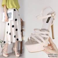 ราคา รองเท้าส้นสูง 6 นิ้ว เสริมหน้า 2 นิ้ว เปิดหลังส้น รัดข้อ สานหน้า (21407107237)