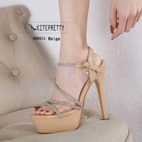 ราคา รองเท้าส้นสูง 6 นิ้ว เสริมหน้า 2 นิ้ว เปิดหลังส้น รัดข้อ เปิดหลังเท้า คาดเพชร หรูหรา (21694380592)