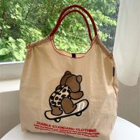 ราคา Bear BallChain Embroidery Handbag Ice Cream Elk Drawstring Tote Bag Lightweight Mommy Bag Ins Flower Shoulder Bag Shopping (21897636771)