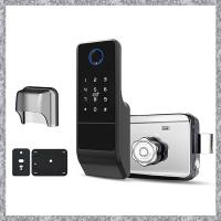 ราคา ZKTI Waterproof Tuya Wifi Smart Door Lock Digital Password Double Fingerprint Electronic Rim Lock for Outdoor Iron Gate Door (22015995852)