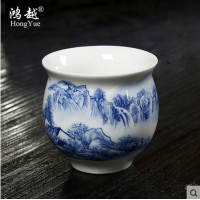 ราคา ถ้วยชาสองชั้นถ้วยชาเซรามิกลายครามสีฟ้าและสีขาวถ้วยชาสองชั้นแบบไม่รีดมือถ้วยกงฟูฉาถ้วยชากันลวกสไตล์ญี่ปุ่น (5777468348)