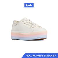 ราคา KEDS รองเท้าผ้าใบหนัง มีส้น รุ่น TRIPLE UP LEATHER MULTI STRIPE FOXI สีขาว WH67845 (21563914583)