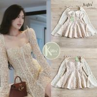 ราคา Kulist เดรสผ้าลูกไม้สั้นแขนยาว มีซับในสีเบจแมทซ์กันดูแพงมาก (21887444433)