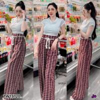 ราคา TW19720 Set 2 ชิ้น เสื้อครอป กางเกงขายาวลายสก๊อต (21489606528)