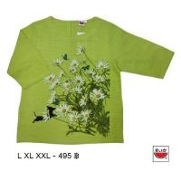 ราคา เสื้อแตงโม ผ้าฝ้าย คอปาด แขนสามส่วน กระดุมหลัง 3 เม็ด เนื้อผ้าไม่ยืด สกรีนลาย ด้านหน้า ผ้าฝ้ายเนื้อดีไม่ร้อน สินค้าใหม่ สินค้า มีจำนวนจำกัด ราคา 495 บาททุกไซส์ L รอบอก 38 นิ้วยาว 24 นิ้ว XLรอบอก 42 นิ