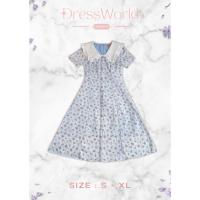 ราคา S XL 9458 งานป้าย Dress World เดรสสั้นคอปก ทรงบานน ลายดอก แต่งกระดุมหน้า น้องน่ารัก รีบจับจองเลยน๊า (21994027320)