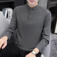 ราคา Xiahan เสื้อยืดแขนยาวผู้ชายเสื้อโปโลคอปกสีดำแท้ลำลอง (14669085076)