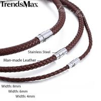 ราคา Man made Leather Necklace Choker Black Brown Braided Rope Chain for Men Boy Male Jewelry Gifts collier homme Magnetic UNM27 (16510207163)