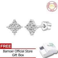 ราคา ชุบทองคำขาว BAMOER ต่างหูเพชรโมอิสโคลเวอร์สี่แฉกสำหรับสตั๊ดผู้หญิงสกรูกลับต่างหู925เงินสเตอร์ลิง MSE056 (21699987239)