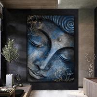 ราคา ภาพศิลปะแอบสแตรกต์รูปพระพุทธรูปสีฟ้าผ้าใบวาดภาพโปสเตอร์ศิลปะบนผนังภาพพระพุทธเจ้าภาพตกแต่งบ้านภาพพระพุทธเจ้า Cuadros กรอบไม้ด้านใน1ชิ้น หรือกรอบอะลูมินัมอัลลอยสีดำ (21082124545)
