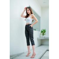 ราคา กางเกง 5 ส่วนลายตารางเข้ม แต่งกุ้นขอบกระเป๋า เอวขอบยืด (21463326291)