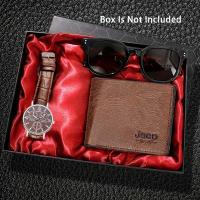 ราคา 3ชิ้น เซ็ตนาฬิกาควอตซ์ของผู้ชายสายหนังชุดแว่นตาและกระเป๋าสตางค์ทันสมัยของขวัญวันหยุด (21723791945)