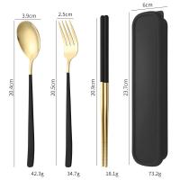 ราคา เครื่องใช้บนโต๊ะอาหารสแตนเลสแบบพกพาสไตล์เกาหลีชุดช้อนส้อมและตะเกียบสามชิ้น (21944990428)