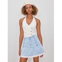ราคา Cider V neck Button Ruched Zipper Halter Top (21416990329)