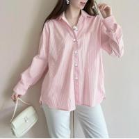 ราคา Closet Crush เสื้อเชิ้ตโอเวอร์ไซส์ลายทาง สีขาวและสีชมพู (21933156890)