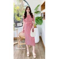 ราคา เดรสอัดพลีท คลุมท้องได้ ผ้าดีมาก คอกลม คอวี (21968000477)