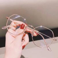 ราคา Anti blue Light Flat Mirror Male Polygonal Glasses Ultralight Metal Frame Optical Myopia Glasses Frame (5895068994)