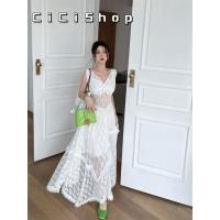 ราคา Cici 3289 เดรสยาวซีทรู ผ้าลูกไม้แขนกุด แต่งชั้นระบาย ปาดชายย้อยหนึ่งข้าง (22028529443)