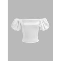 ราคา Cider Satin Off shoulder Solid Bowknot Shirred Short Sleeve Blouse (22051650078)