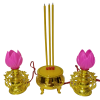 ราคา ชุดธูปเทียนไฟฟ้าดอกบัว ชุดธูปเทียนโคมดอกบัว ชุดกระถางธูปโคมดอกบัว ชุดธูป3ดอกเทียนดอกบัว (1286842426)