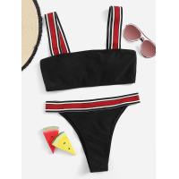 ราคา ชุดว่ายน้ำบิกินี่สีดำ สายยางยืดสีแดงลายทางขาวดำ (21462358773)