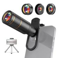 ราคา ชุดเลนส์ติดกล้องโทรศัพท์4 In 1ชุดเลนส์กล้องถ่ายรูปโทรศัพท์ภายนอกพร้อมเลนส์ตาปลา22X เลนส์กล้องโทรศัพท์ 205 และเลนส์มุมกว้าง0 67X 4K เลนส์ไมโคร25X คลิปเลนส์และอะไหล่ลิปและขาตั้งกล้องเล็กๆสำหรับ iPhone 1