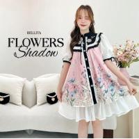 ราคา งานป้าย Bellita การันตีเสื้อผ้าคุณภาพ เดรสทรงปล่อยสีชมพู ผ้าชีฟองตัดขาวดำ พิมพ์ลาย (21571459426)