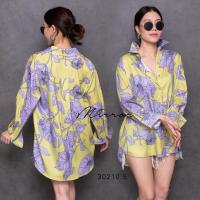 ราคา ส่งเร็ว เสื้อเชิ้ตลายดอกไม้บานสะพรั่ง สีสันสดใสถูกใจsummer เนื้อผ้าบางเบาใส่สบายเหมาะกับหน้าร้อน แพทเทรินทรงเก๋หลวมๆ ใส่ง่ายใส่ได้บ่อย แมชกับอะไรก็สดชื่น สวยฉ่ำทุกสี 4สี ฟ้าดอกแดง มะนาวดอกม่วง ฟ้าดอกช
