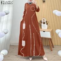 ราคา ZANZEA เสื้อผ้ามุสลิมสำหรับผู้หญิงเสื้อผ้าแฟชั่น Abaya มุสลิมแขนยาวคอกลมชุดเดรสแม็กซี่ทรงเอไลน์ (22035265463)