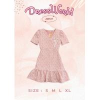 ราคา S XL 937 งานป้าย Dress World ชุดเดรสสั้นผ้าทอ คอวี ลายนูน แต่งโบว์ ชายระบาย น่ารักฝุดๆ เลย (18961516754)