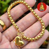 ราคา สร้อยข้อมือผ่าหวายหัวใจตุ้งติ้งหนา4 5มิลทองสเเตนเลสเลเซอร์มีความยาว15 20cm (21522124101)