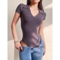 ราคา พร้อมส่งจากไทย DX 9732 H เสื้อบอดี้สูท แขนสั้น ดีเทลหน้าวีแต่งคอปก ผ้าร่อง นิ่มใส่สบาย (21320020148)