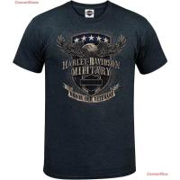 ราคา เสื้อยืดลำลอง Harley Davidson Military Mens T Shirt Overseas Tour Veterans Support Sports T shirt (21734199682)