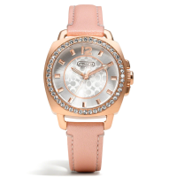 ราคา 14503152 AUTHENTIC Coach Women Silver Tone BLACK Leather Strap Watch 34mm 14503151 (21899411531)