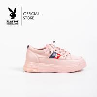 ราคา Playboy รองเท้าผ้าใบผู้หญิง ลิขสิทธิ์แท้ รุ่น ST H241C1155 ดีไซน์หนังดำตัดชมพูปักกระต่าย มี 2 สี สีขาวและชมพู (21412925192)