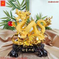 ราคา มังกร มี 2 แบบ จับลูกแก้วแดงบนน้ำเต้า ยืนตัวตรงบนปลหลีฮื้อคู่ งานเรซิ่นพ่นทรายทอง สูง 16 นิ้ว (11031696764)