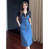 ราคา Plus size เดรสยีนส์ทูโทนแต่งโซ่อะไหล่ซิปหน้าของสาวอวบ เสื้อผ้าแฟชั่นผู้หญิงอ้วน สวยหรู รุ่น เดรสบุกกี้ J10 (21757826294)