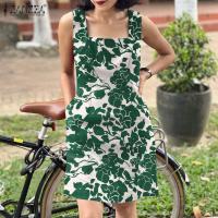 ราคา Zanzea เดรสวินเทจแขนกุดลายดอกไม้เดรสคอกลมแขนกุดลายดอกไม้ลำลองสำหรับผู้หญิง 7 (22044599080)