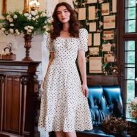 ราคา Closet Crush เดรสลูกคุณ เดรสยาวแขนพองลายจุด สีขาวและสีดำ (21932676392)