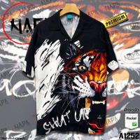 ราคา เสื้อฮาวาย หน้าเสือแยกเขี้ยวอักษรขาว A1252 ผ้าไหมอิตาลีแท้ (21785154240)