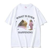 ราคา What Is Even Happening Funny Frog Meme T Shirts Men Women Fashion Casual Short Sleeve T Shirt Cozy Cotton Oversized T shirt Tops (21918979366)