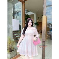 ราคา สาวอวบ เดรสสาวอวบ เดรสคอซอง ชีฟองปัก คอบัว อก 38 40 42 44 46 (21926532607)