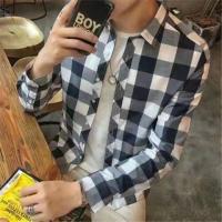 ราคา JK Court เสื้อสำหรับผู้ชายเสื้อเชิ้ตลายสก๊อตเสื้อเชิ้ตลายสก๊อตสีดำและสีขาวเสื้อผ้าแฟชั่นเกาหลีแขนยาว (21534071518)