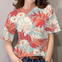 ราคา เสื้อลายดอก เสื้อแฟชั่นผญๆ เสื้อเอวลอย ใบเมเปิ้ลโรแมนติกพิมพ์เสื้อยืดสำหรับสุภาพสตรี แฟชั่นสบาย ๆ ผู้หญิงสวยแขนสั้นเสื้อยืด ผู้หญิงน่ารักวินเทจและสง่างามหลวม ๆ เสื้อยืด เสื้อฮาวาย เสื้อยืด ผญสวย ๆ (21