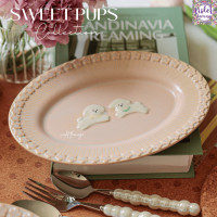 ราคา Violet Flamingo จานชามเซรามิครุ่น Sweet Pups จานสไตล์วินเทจลายลูกหมาสุดคิ้ว จานเซรามิคสีชมพู ลายน้องหมาสีขาว (22114389954)