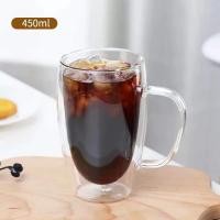 ราคา แก้วกาแฟสองชั้นมีหูจับ ทนความร้อน 250ml 350ml 450ml สไตล์คาเฟ่ (22120905846)