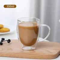 ราคา แก้วกาแฟสองชั้นมีหูจับ ทนความร้อน 250ml 350ml 450ml สไตล์คาเฟ่ (22120905845)